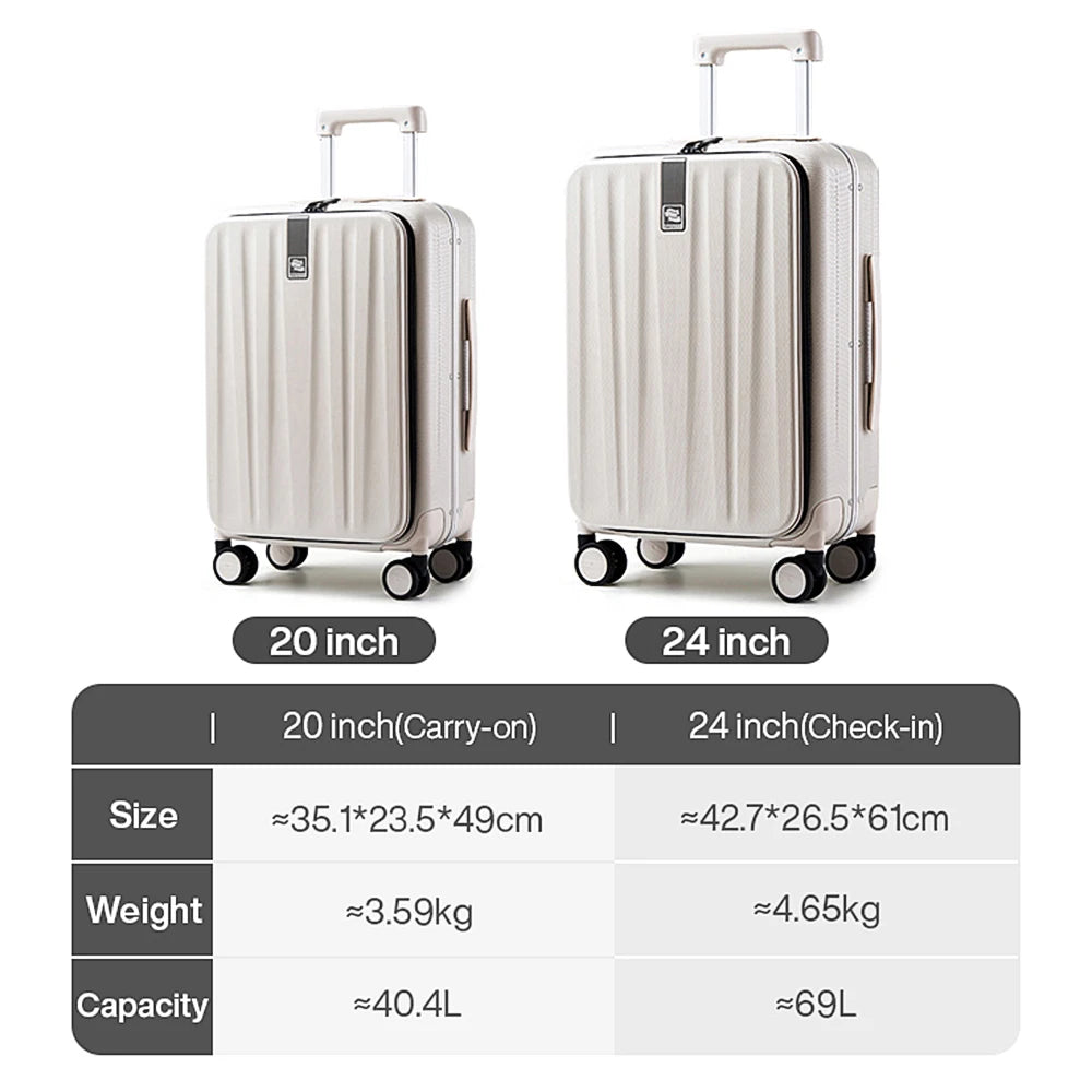 Hanke Innovative Design 20" Carry On Suitcase 24" Travel Luggage Aesthetic Narrow Aluminum Frame PC Hardside Spinner W