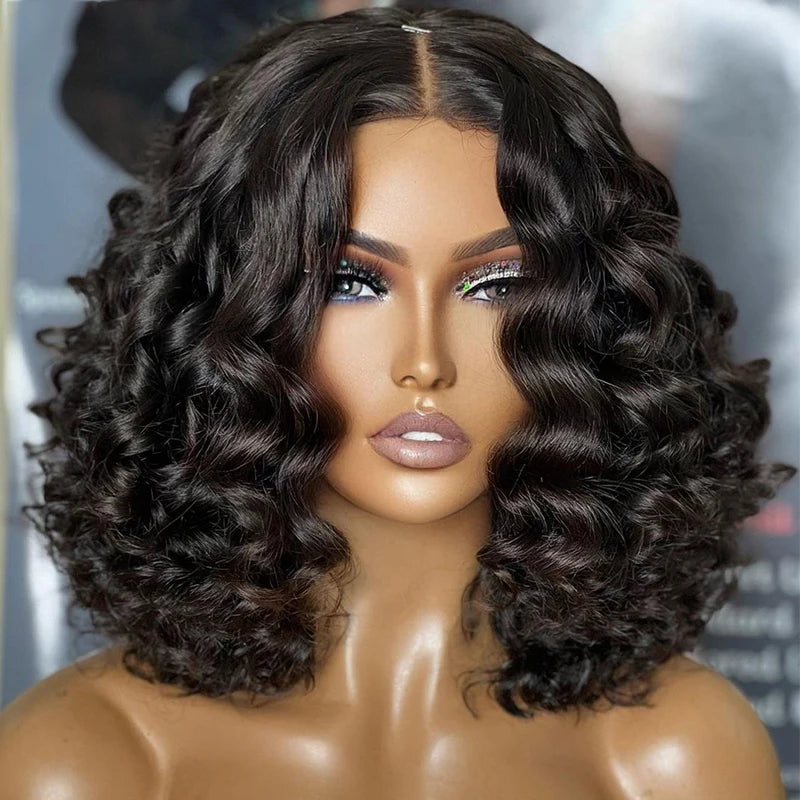 PrePlucked Glueless Soft 180 Density Kinky Curly 14“Short Bob Natural Black Lace Front Wigs For African Women Babyhair Daily