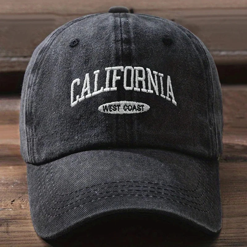 Fashionable Versatile Washed Letters Solid Color Embroidered Baseball Cap for Men Wide Brimmed Casual Sports Cap for Women