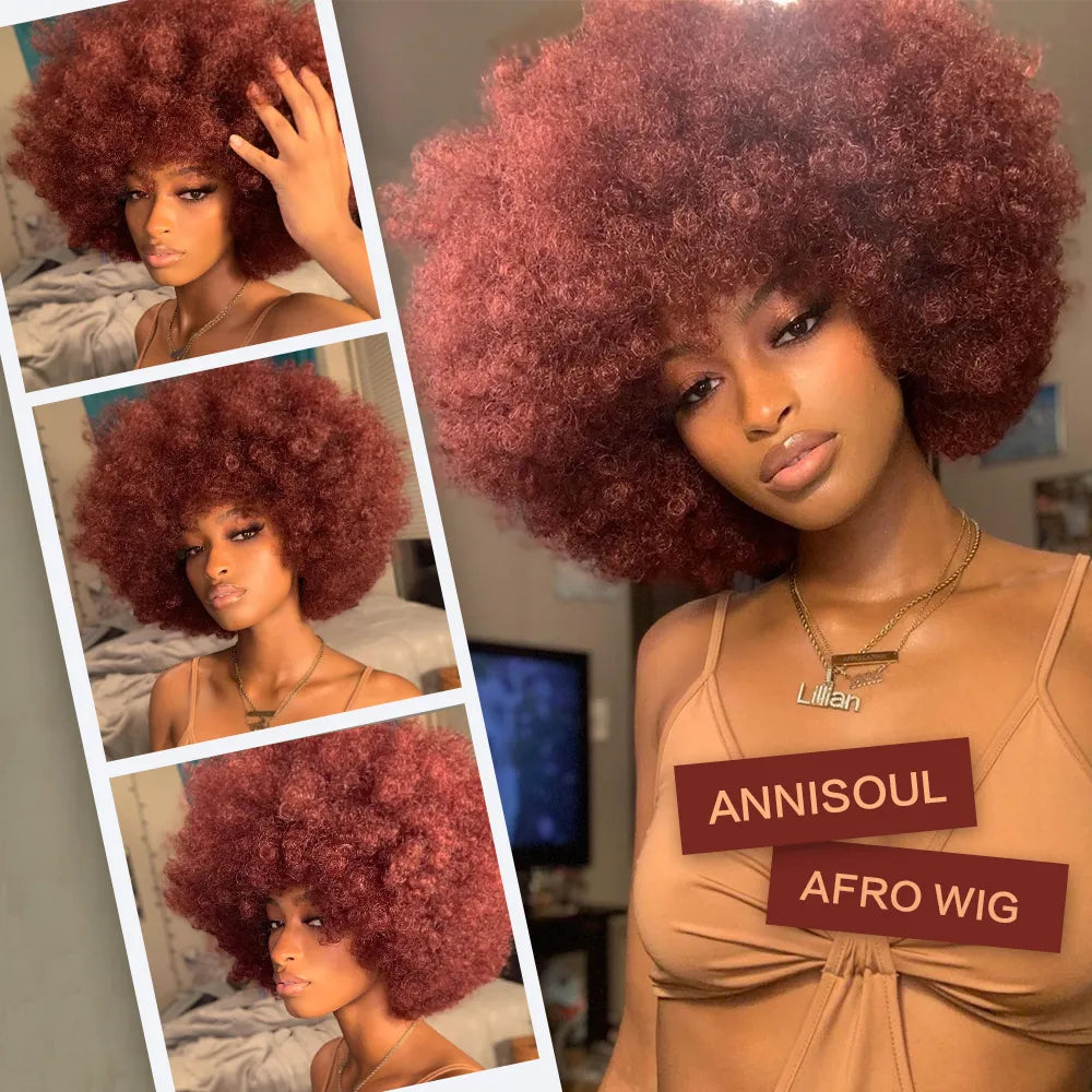 Short Synthetic Afro Wigs For Black Women African Black Pink Fluffy Soft Cosplay Natural Hair Afro Kinky Curly Wig With Bangs