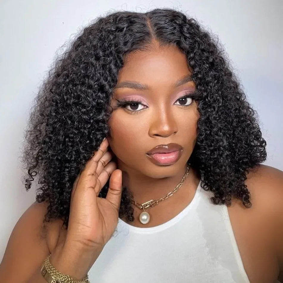 Kinky Curly Bob Wig T Part Lace Front Human Hair Wig For Women PrePlucked Short Bob Wigs  Transparent Deep Lace Frontal Wig