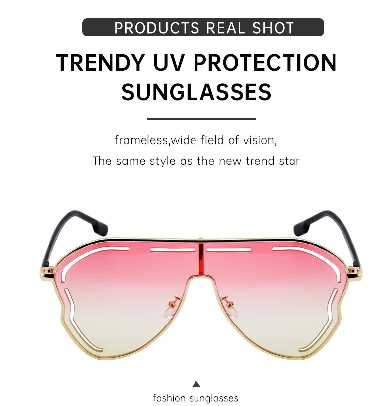 Oversized One-Piece Pilot Punk Sunglasses Women Big Frame 2025 Luxury Brand Hollow Sun Glasses For Ladies Shield Eyewear Shades