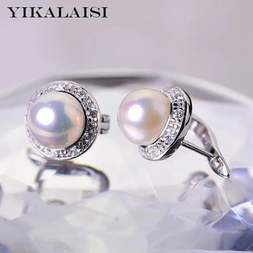 YIKALAISI 925 Sterling Silver Jewelry Pearl Earrings 2019 Fine Natural Pearl jewelry 8-9mm stud Earrings For Women wholesale