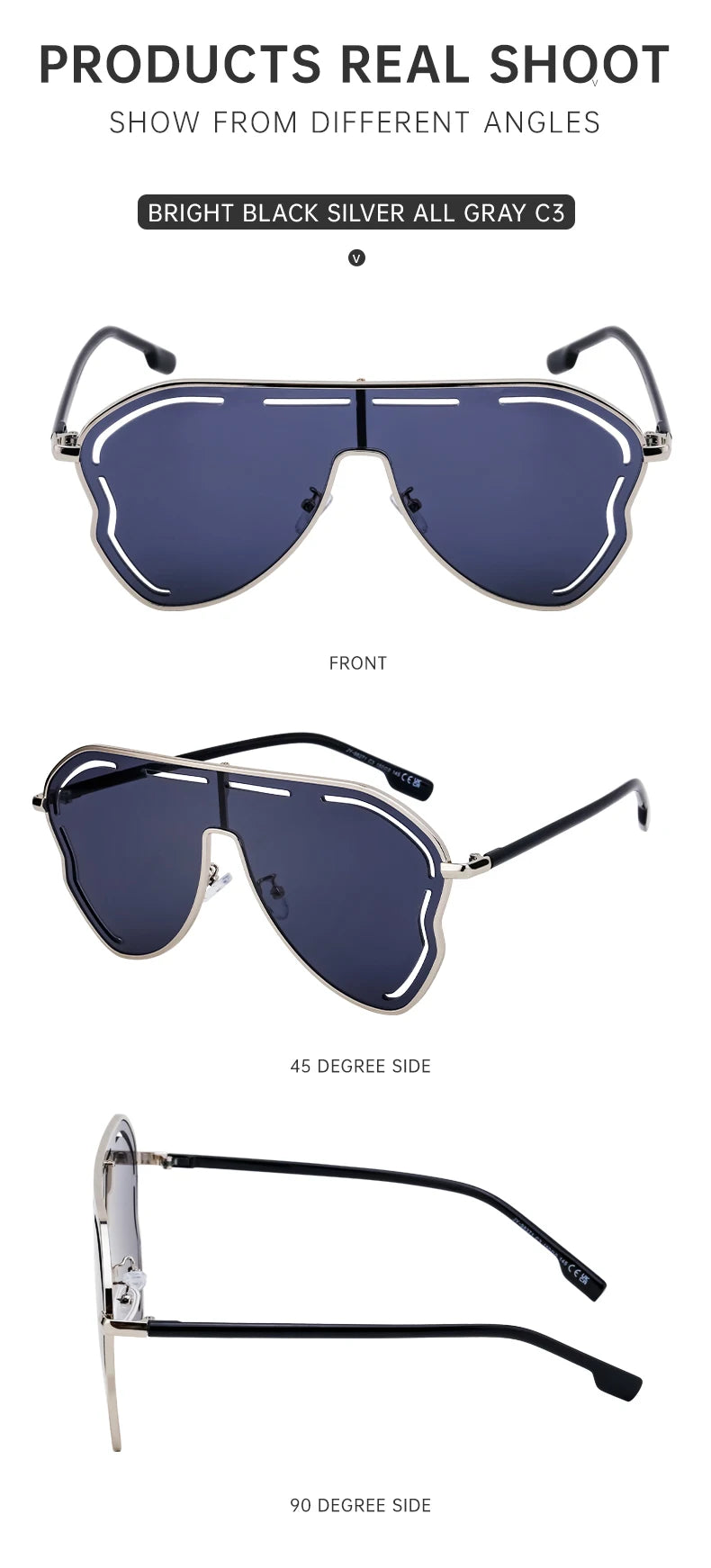 Oversized One-Piece Pilot Punk Sunglasses Women Big Frame 2025 Luxury Brand Hollow Sun Glasses For Ladies Shield Eyewear Shades