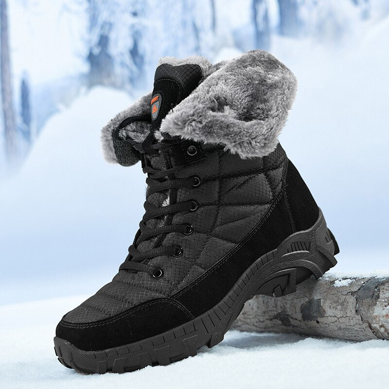 Men Winter Snow Boots Super Warm Men Hiking Boots High Quality Waterproof Leather High Top Big Size Men's Boots Outdoor Sneakers