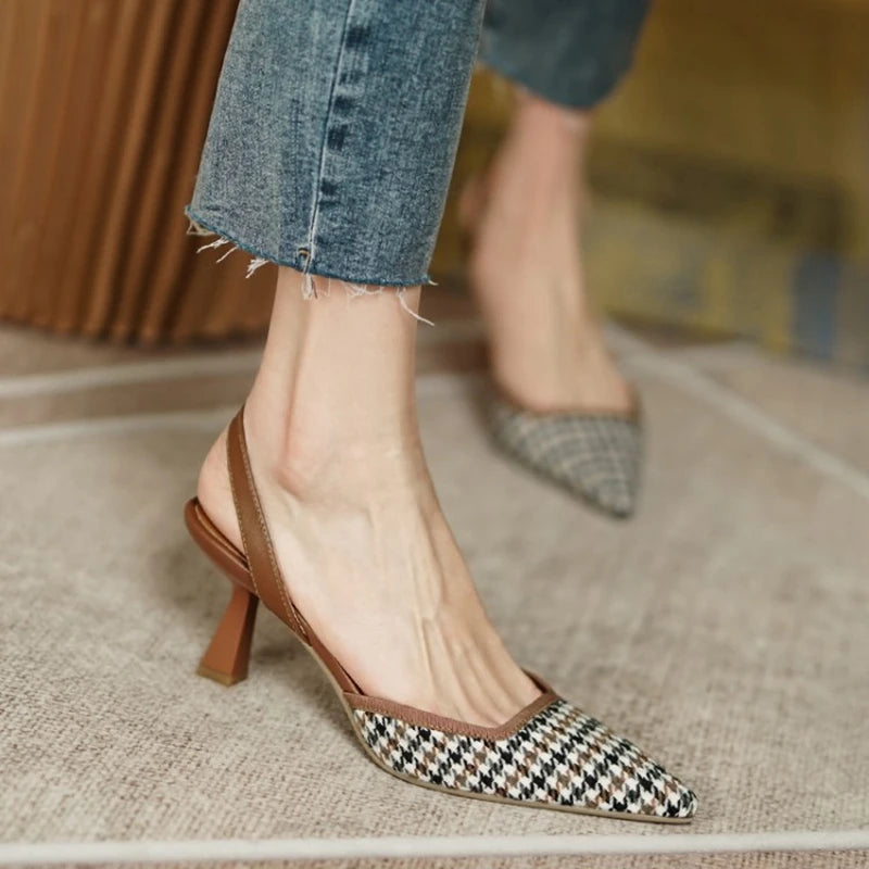 Summer Shoes Women Pointed Toe Thin Heel French Toe Cap Sandals Women  Cotton High Heel Sandals for Women