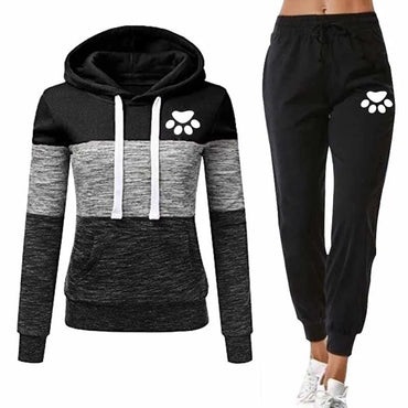 Cat Paw Printed Women Tracksuit Patchwork Hoodies and Pants 2 Piece Set  Long Sleeve Autumn Female Outfits Jogging Sport Suit