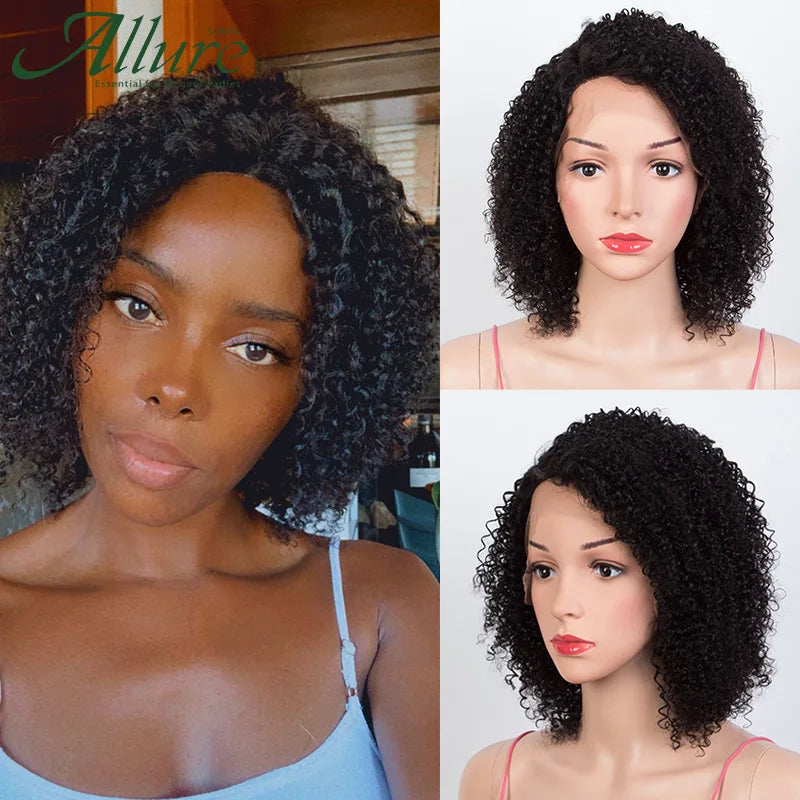 Kinky Curly Human Hair Wigs For Black Women 150% Density Remy Brazilian Full Machine Kinky Curl Wigs Cheap Curly Bob Wigs Allure