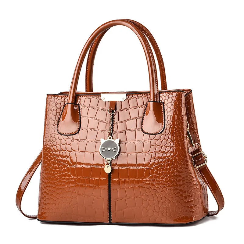 Bright leather handbag 2023 autumn and winter new stone pattern women's bag large capacity single shoulder messenger bag