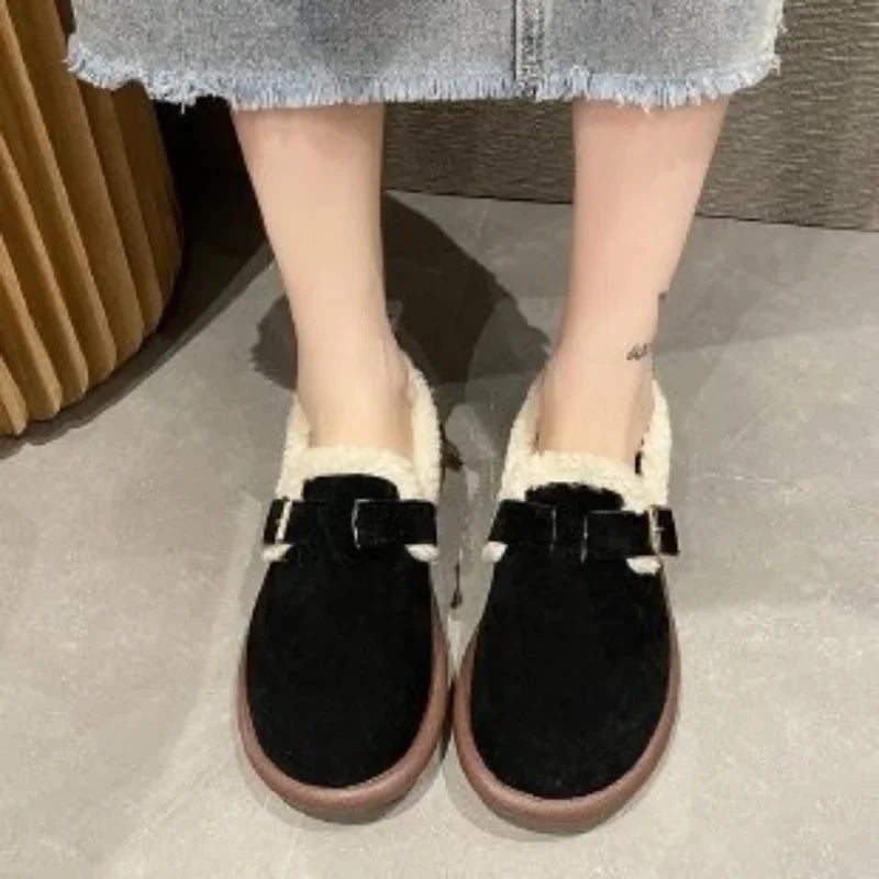 Women's Warm Thicken Plush Snow Boots Female Winter New Faux Suede Platform Cotton Slippers Woman Flat Cotton Padded Fluffy Shoe