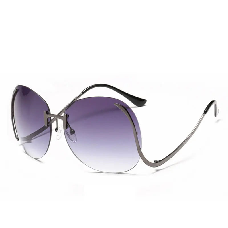Oversized Rimless Gradient Sunglasses Women Brand Designer Round Sun Glasses Shades Female Big Frames Visor Glasses UV400