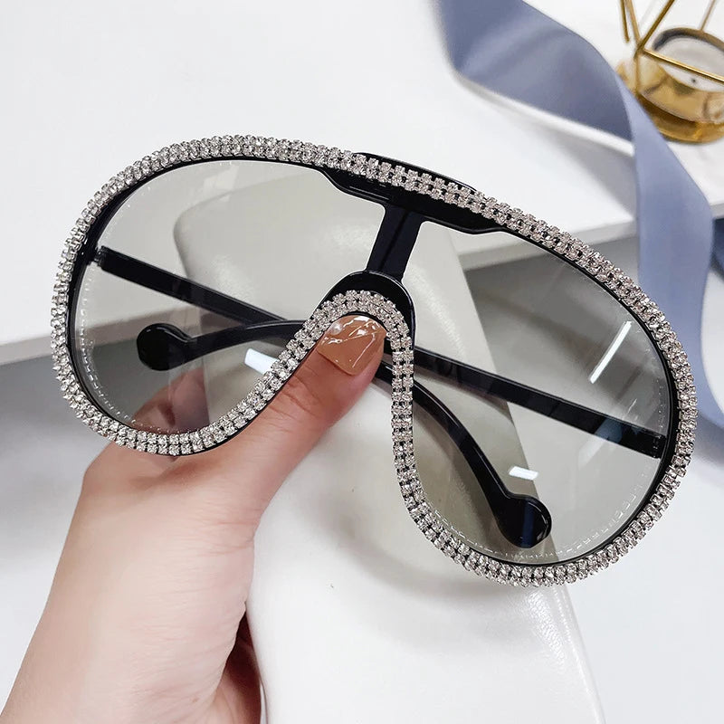 Summer Beach One-Pieces Handmade Big Sunglasses Women Oversized Yellow Fashion Sun Glasses Men UV400 Lunette Soleil Femme