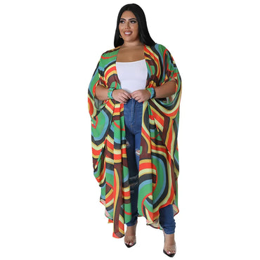 Summer Sexy African 3/4 Sleeve Polyester Printing Long Coat Trench Coat for Women African Clothing African Clothes for Women