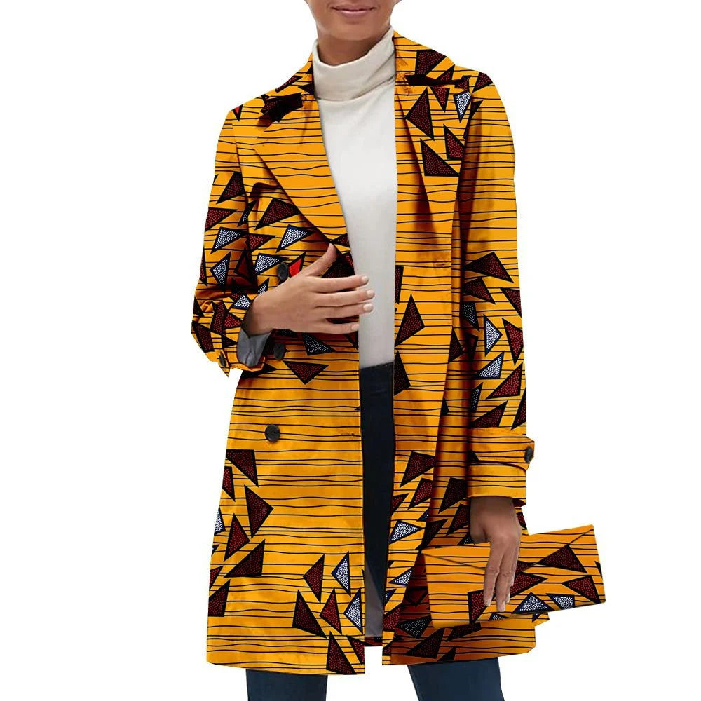 African Clothes For Women Fashion Coat For Autumn Ankara Printed Wax Sewing Long Sleeve Jacket High Waist Formal Outfits Handbag