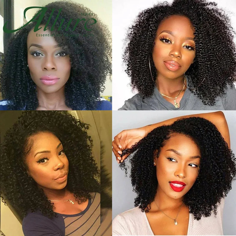 Kinky Curly Human Hair Wigs For Black Women 150% Density Remy Brazilian Full Machine Kinky Curl Wigs Cheap Curly Bob Wigs Allure