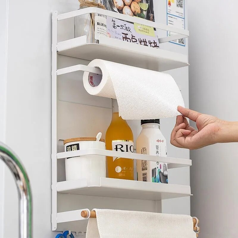 Magnet Fridge Shelf Magnetic Paper Towel Holder Kitchen Organizer Shelf Spice Storage Rack Kitchen Accessories