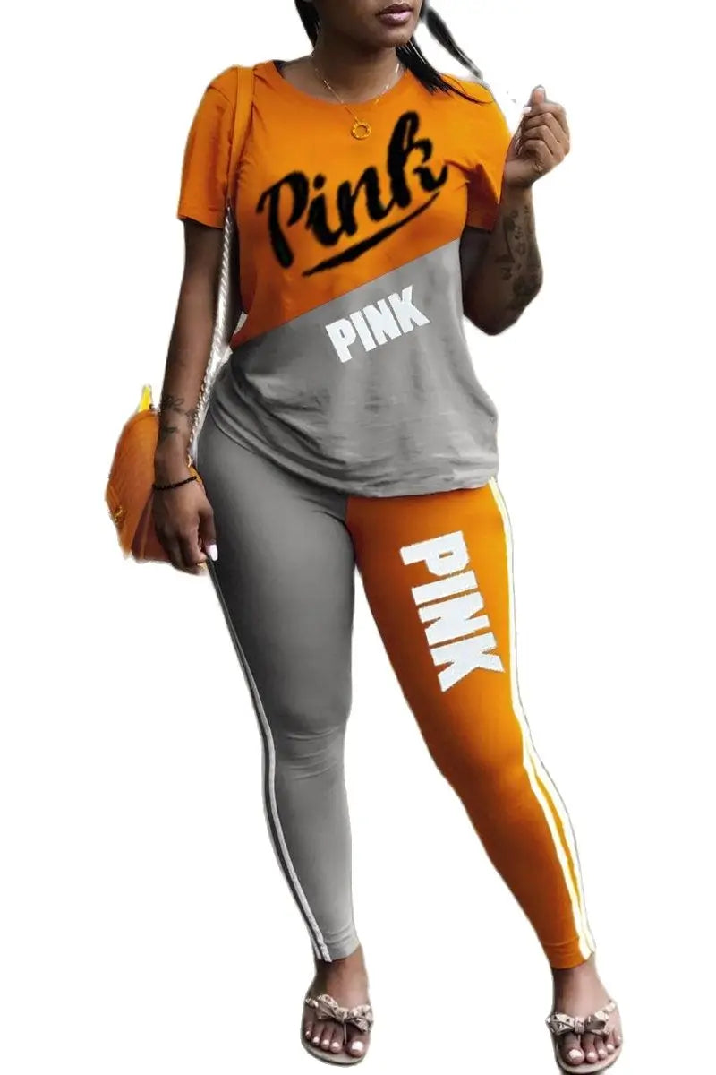 Summer Women'S Tgm Sportswear Set Printed Lettered T-Shirt And Leggings Yoga Pants 2 Piece Sets Women Outfits Running Suit