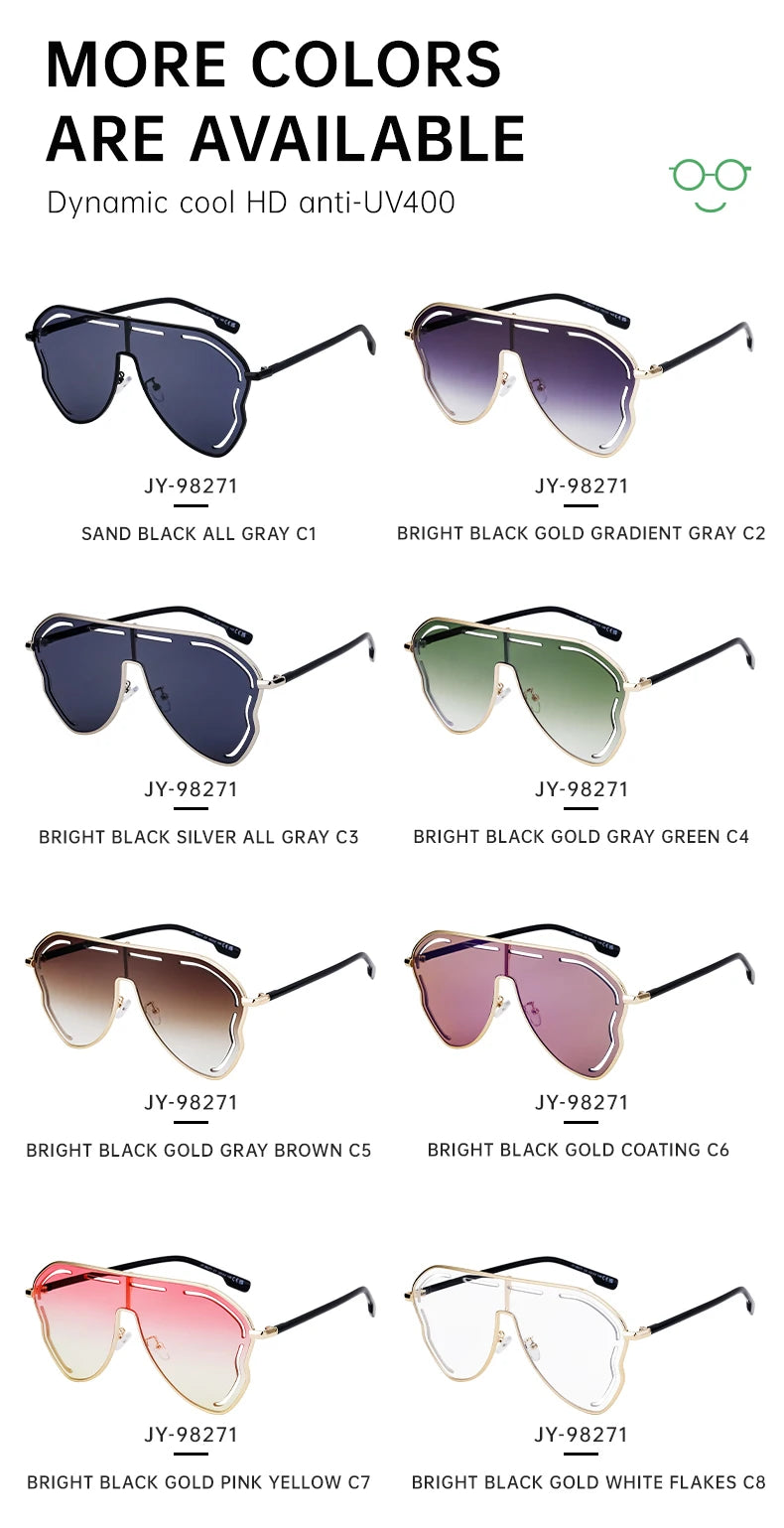 Oversized One-Piece Pilot Punk Sunglasses Women Big Frame 2025 Luxury Brand Hollow Sun Glasses For Ladies Shield Eyewear Shades