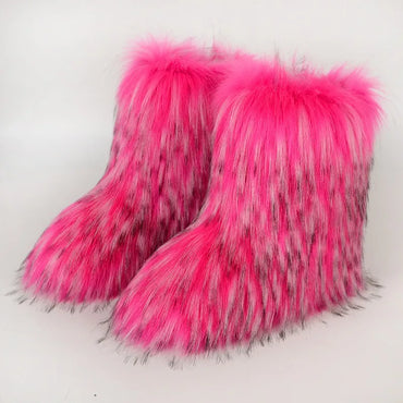 Women's Winter Fluffy Faux Fox Fur Boots Woman Plush Warm Snow Boots Luxury Footwear Girls' Furry Fur Bottes Fashion Winter Shoe