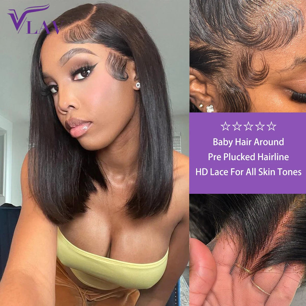 Glueless Wigs Human Hair 13×6 HD Lace Frontal Wigs 13×4 HD Transparent Lace PrePlucked Super Double Drawn Short Bob Wigs VLAV