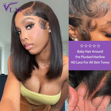 Glueless Wigs Human Hair 13×6 HD Lace Frontal Wigs 13×4 HD Transparent Lace PrePlucked Super Double Drawn Short Bob Wigs VLAV