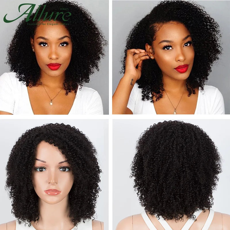 Kinky Curly Human Hair Wigs For Black Women 150% Density Remy Brazilian Full Machine Kinky Curl Wigs Cheap Curly Bob Wigs Allure