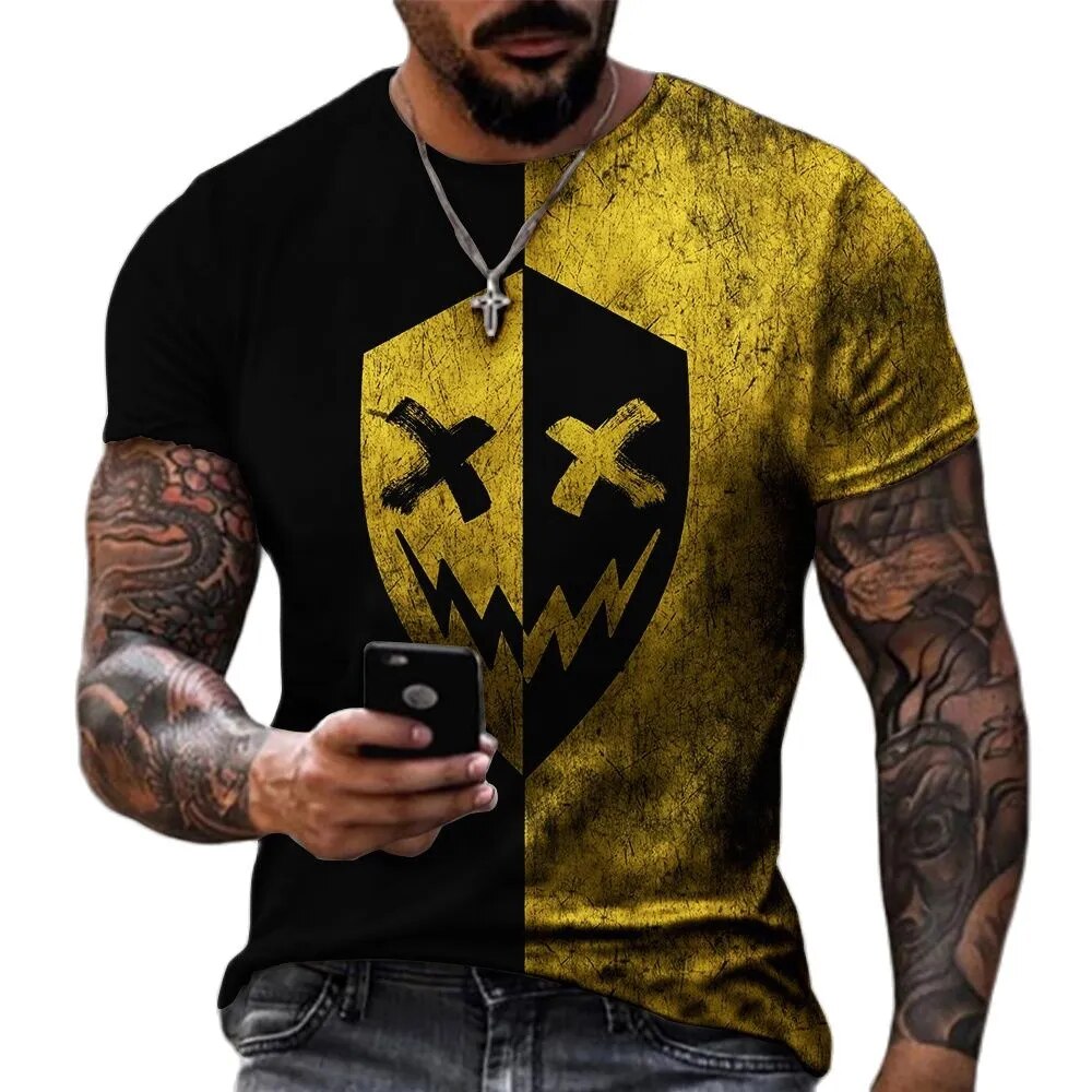 Funny XOXO Smiling Face Graphic 3D Printed Men's T-shirts Street Fashion Casual Sports Shirt Male O-Neck Oversized T-Shirt Tops