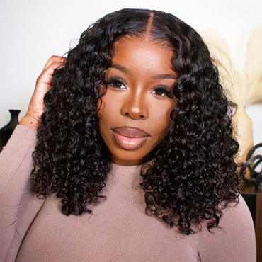 Kinky Curly Bob Wig T Part Lace Front Human Hair Wig For Women PrePlucked Short Bob Wigs  Transparent Deep Lace Frontal Wig