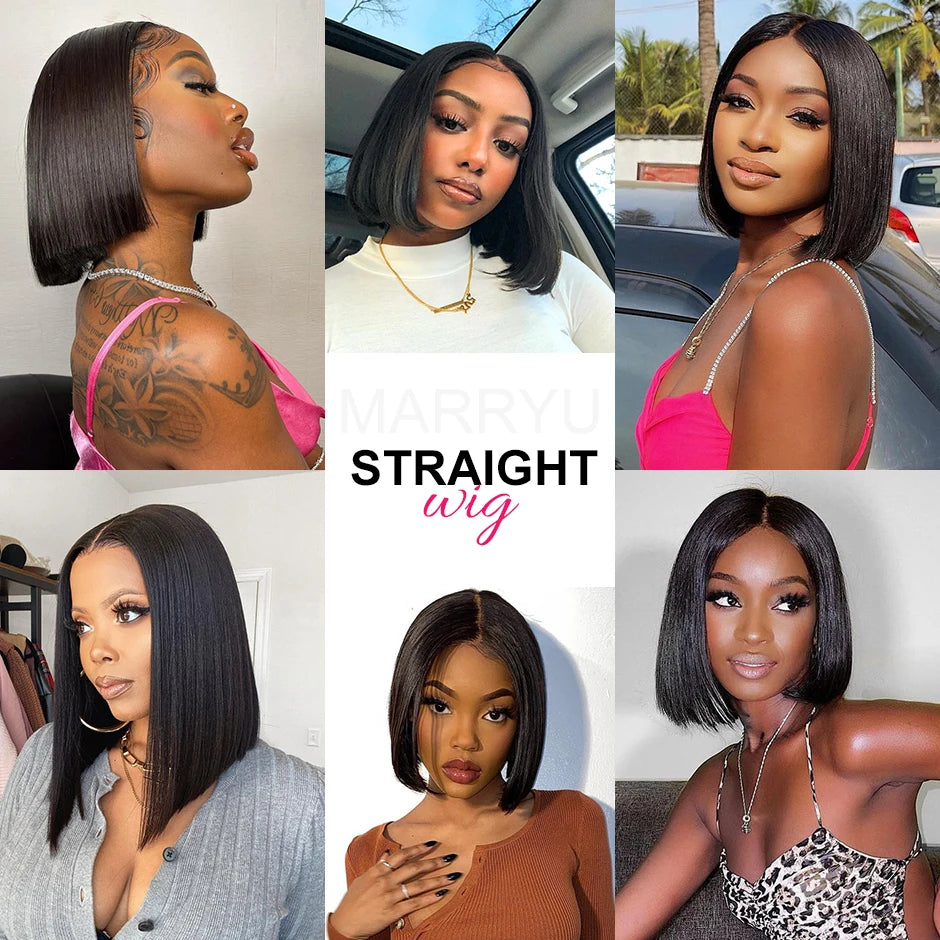Glueless Wig Straight Bob Lace Closure Wigs For Women Glueless Lace Wigs Human Hair Pre-Cut Lace Wear And Go Wig