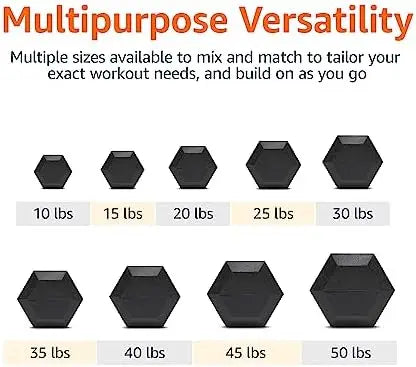 Basics Rubber Encased Exercise & Fitness Hex Dumbbell, Hand Weight For Strength Training
