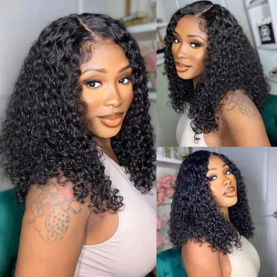Short Curly Bob Wig Brazilian Human Hair Lace Front Wigs 13*6*1 T Part Lace Front Wig Deep Wave Wig For Black Women 180 Density