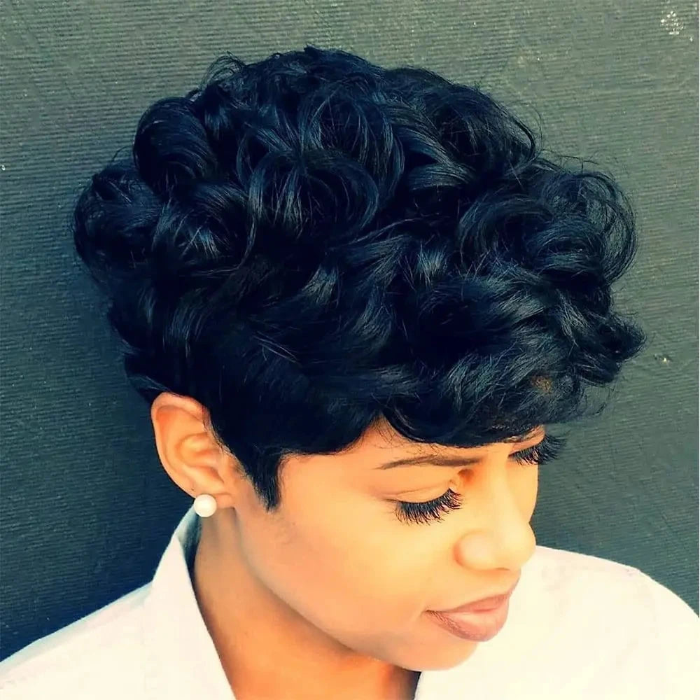 Short Curly Human Hair Wigs Perruques cheveux humains Wig with Bangs Machine Pixie Cut Wig Afro Kinky Curly Wig Bob Wig