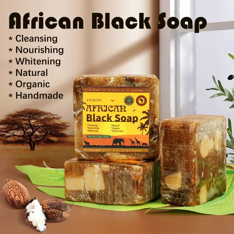 110g Black Soap Facial Lightening African Soap For Black Skin Magic Anti Taches Face Bath Whitening Nourish Clean Acne Treatment