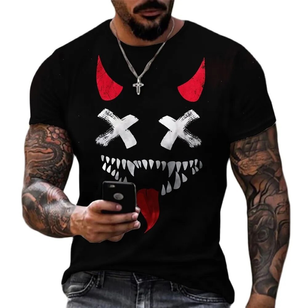 Funny XOXO Smiling Face Graphic 3D Printed Men's T-shirts Street Fashion Casual Sports Shirt Male O-Neck Oversized T-Shirt Tops