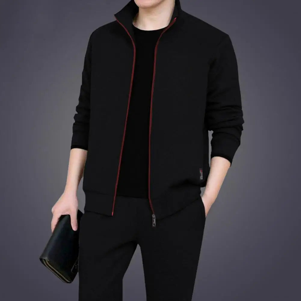 Mens Casual Tracksuits Sportswear Coat Trousers Two Piece Sets Male Fashion Solid Jogging Suit Men Outfits Gym Jacket Pants Set