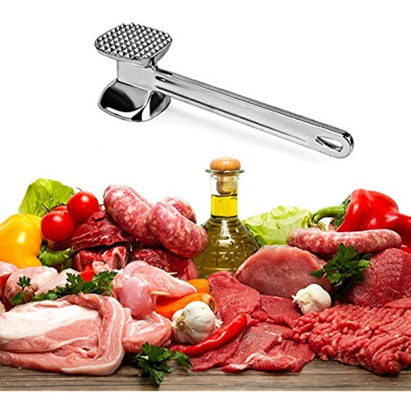 Meat Tenderizer Hammer Household Stainless Steel Steak Metal Mallet Kitchen Tool Heavy Duty Durable Double-Sided Tenderizer