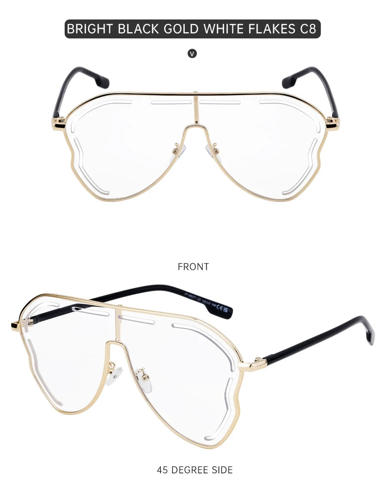 Oversized One-Piece Pilot Punk Sunglasses Women Big Frame 2025 Luxury Brand Hollow Sun Glasses For Ladies Shield Eyewear Shades
