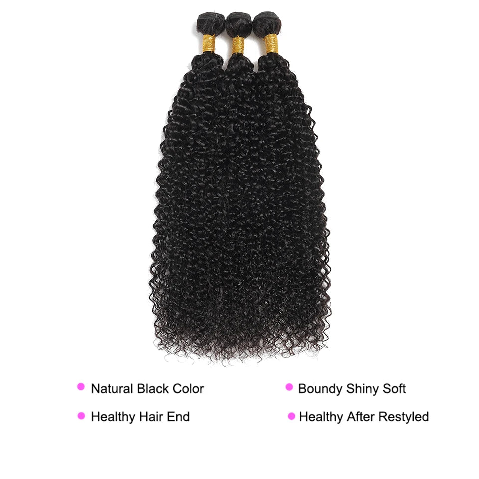 BAHW Malaysian Kinky Curly Hair Bundles 100% Human Hair Weave 3/4 Bundles Natural Black Curly Human Hair Extensions 8-30 Inch