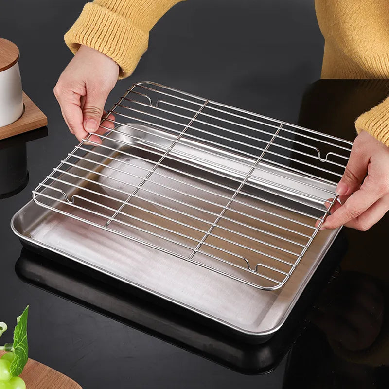 304 Stainless Steel Fruit Cake BBQ Tray Removable Cooling Rack  Nonstick Barbecue Tray Square Baking Plate Kitchen Baking Tray