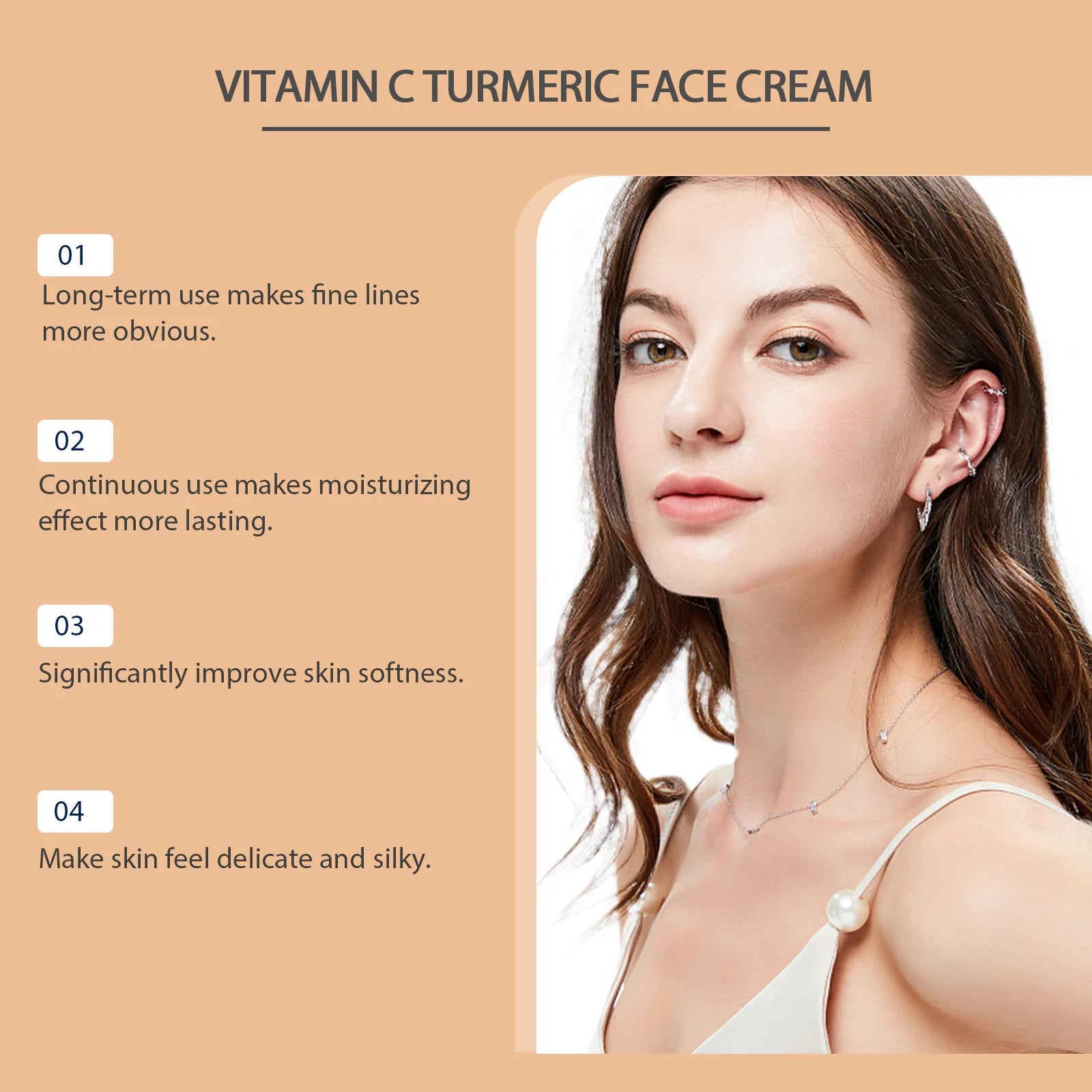 Turmeric Face Cream 15% Vitamin C Anti-Aging Firming Tightening Repair Skin Fights Acne Brightening Hyaluronic Acid Moisturizer