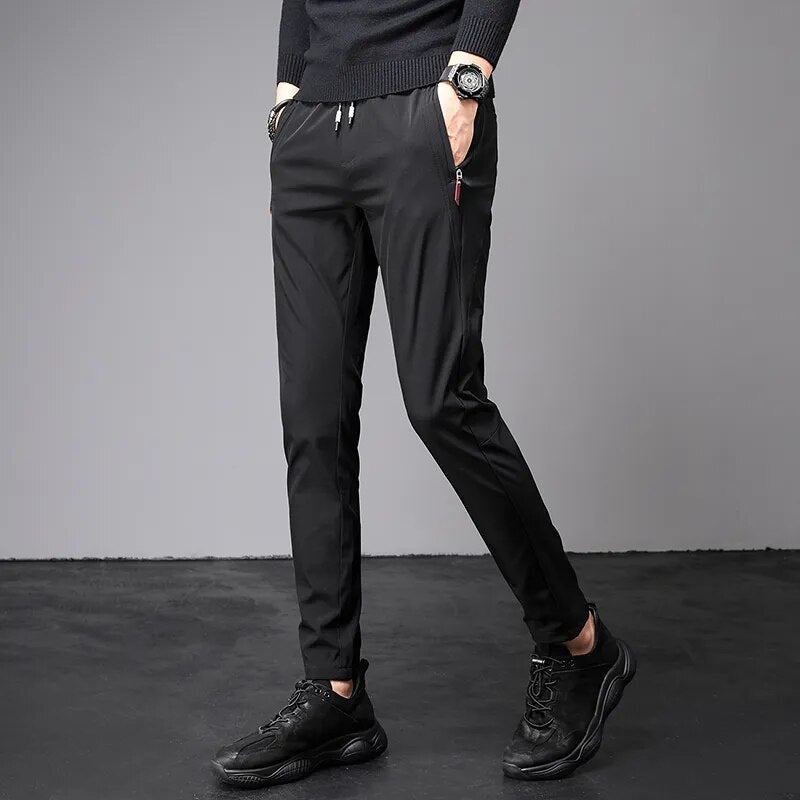 New Autumn Casual Pants Men Slacks Jogging Outdoor Slim Pants for Male Korean Blue Gray Pocket Zipper Trousers 28-38