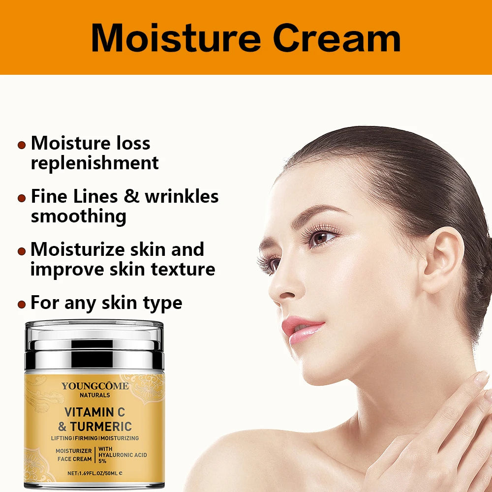 Vitamin C Turmeric Whitening Face Cream Brightens Skin Tone Fades Fine Lines Nourishes Skin Enhances Skin Toughness Facial Care