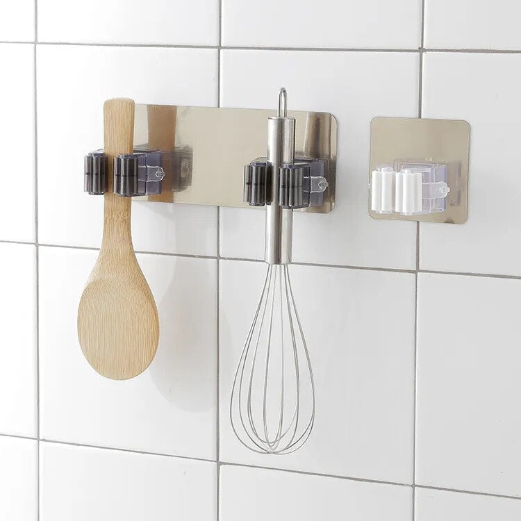 1 Pc Kitchen Bathroom Adhesive Multi-Purpose Hooks Wall Mounted Mop Organizer Holder RackBrush Broom Hanger Strong Hooks 2022