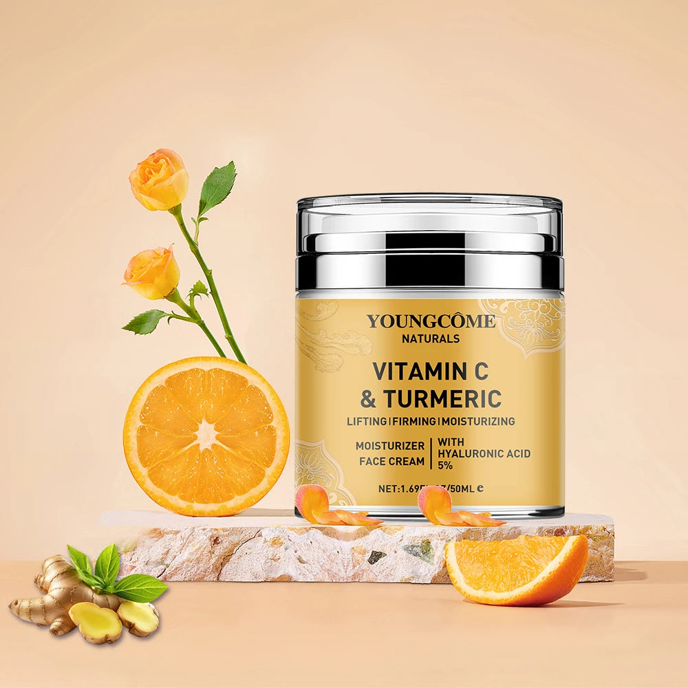 Vitamin C Turmeric Whitening Face Cream Brightens Skin Tone Fades Fine Lines Nourishes Skin Enhances Skin Toughness Facial Care