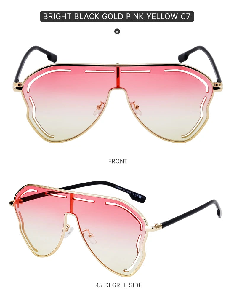 Oversized One-Piece Pilot Punk Sunglasses Women Big Frame 2025 Luxury Brand Hollow Sun Glasses For Ladies Shield Eyewear Shades