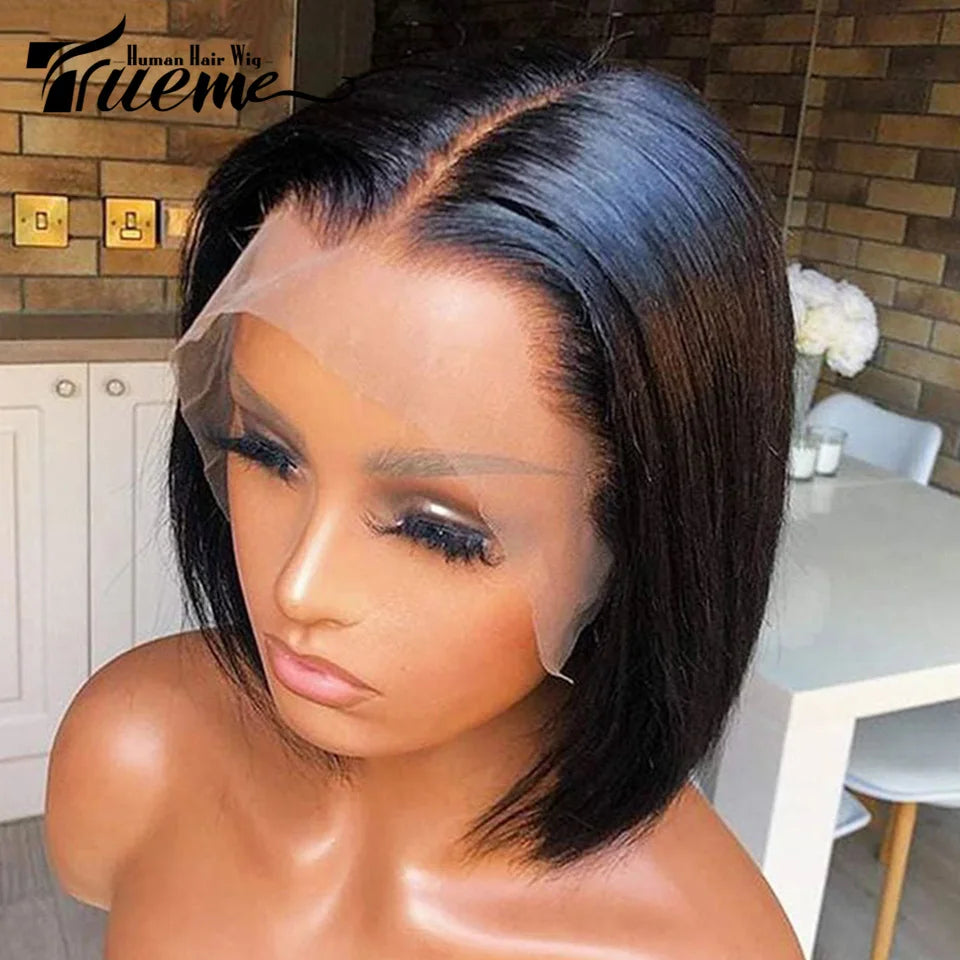 Short Bob Human Hair Wigs Bone Straight 4X4 Closure Wig Glueless 13x4 Pre Plucked Transparent Lace Frontal Human Hair Wigs