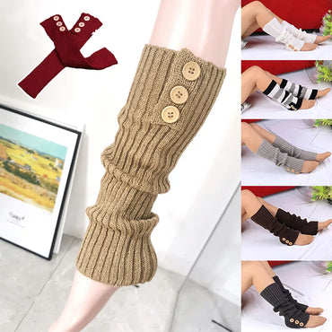 Winter Women Fashion Warm Knit Solid Leg Warmers Knee High Crochet Socks Boot Cuffs 3 Button Wool Foot Warmers 1 Pair