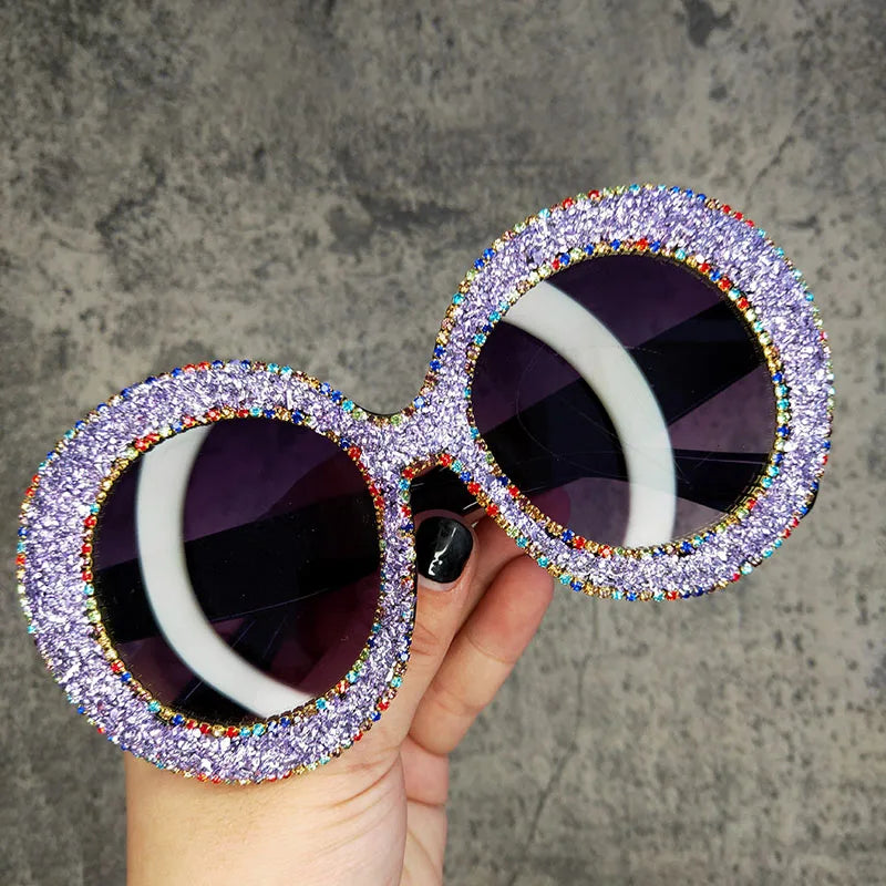 Rhinestone Sunglasses Women 2022 Designer Steampunk Oversized Round Female Sunglasses Music Festival Oculos De Sol Feminino
