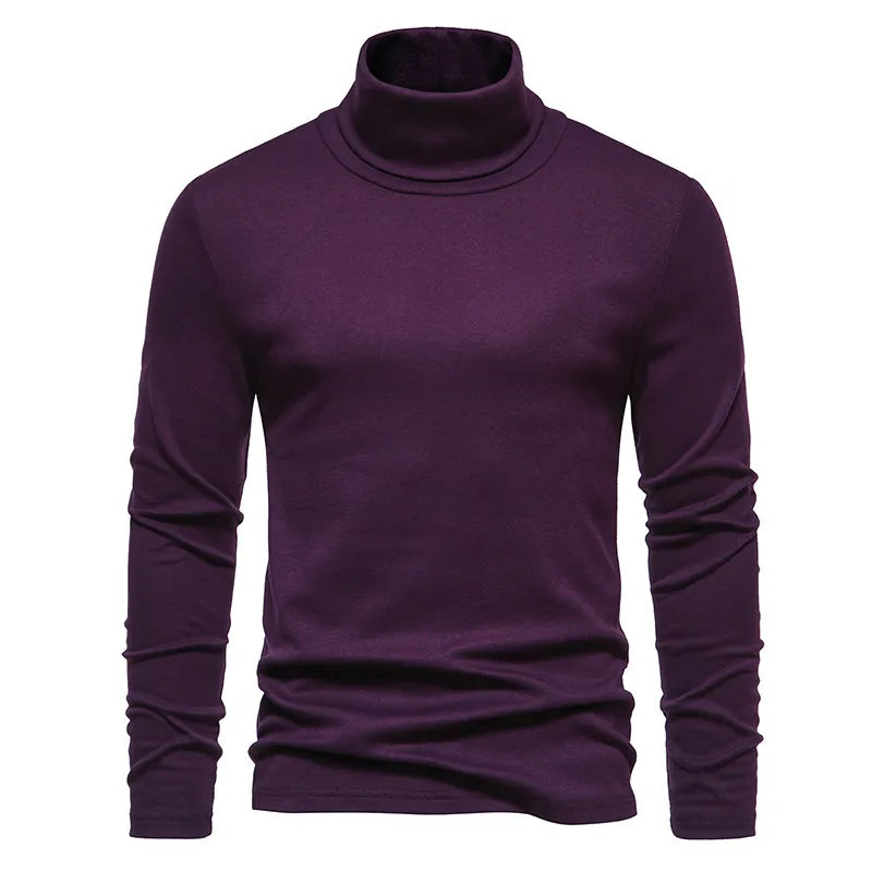 Mens Purple Turtleneck Sweater Autumn Winter Long Sleeve Warm Casual Basic Tops Slim Fit Warm Pullovers Undershirt Men 12 Colors