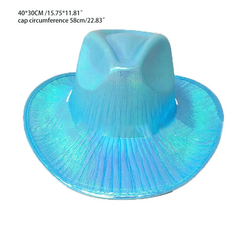 1PCS Women Wide Brim Caps Western Cowboy Hat Pearlescent Blinking Lights Cowgirl Hat For Party Holiday Costume